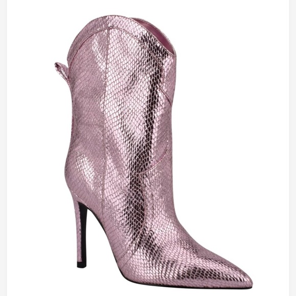 New Guess Bow Tie Metallic Gold Western High Heel Bootie 9 - Picture 12 of 15